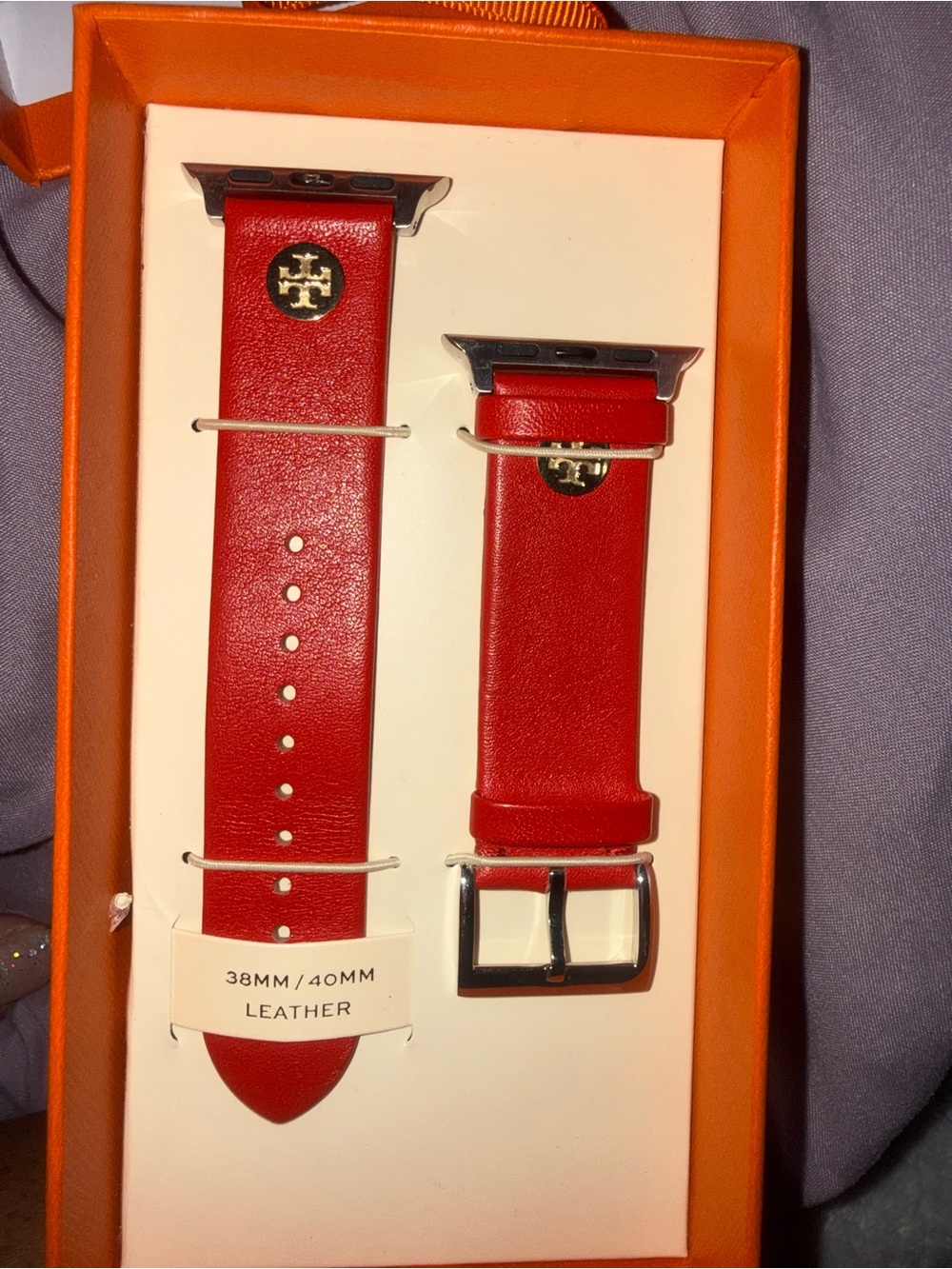 Tory Burch Red Leather Apple Watch Strap